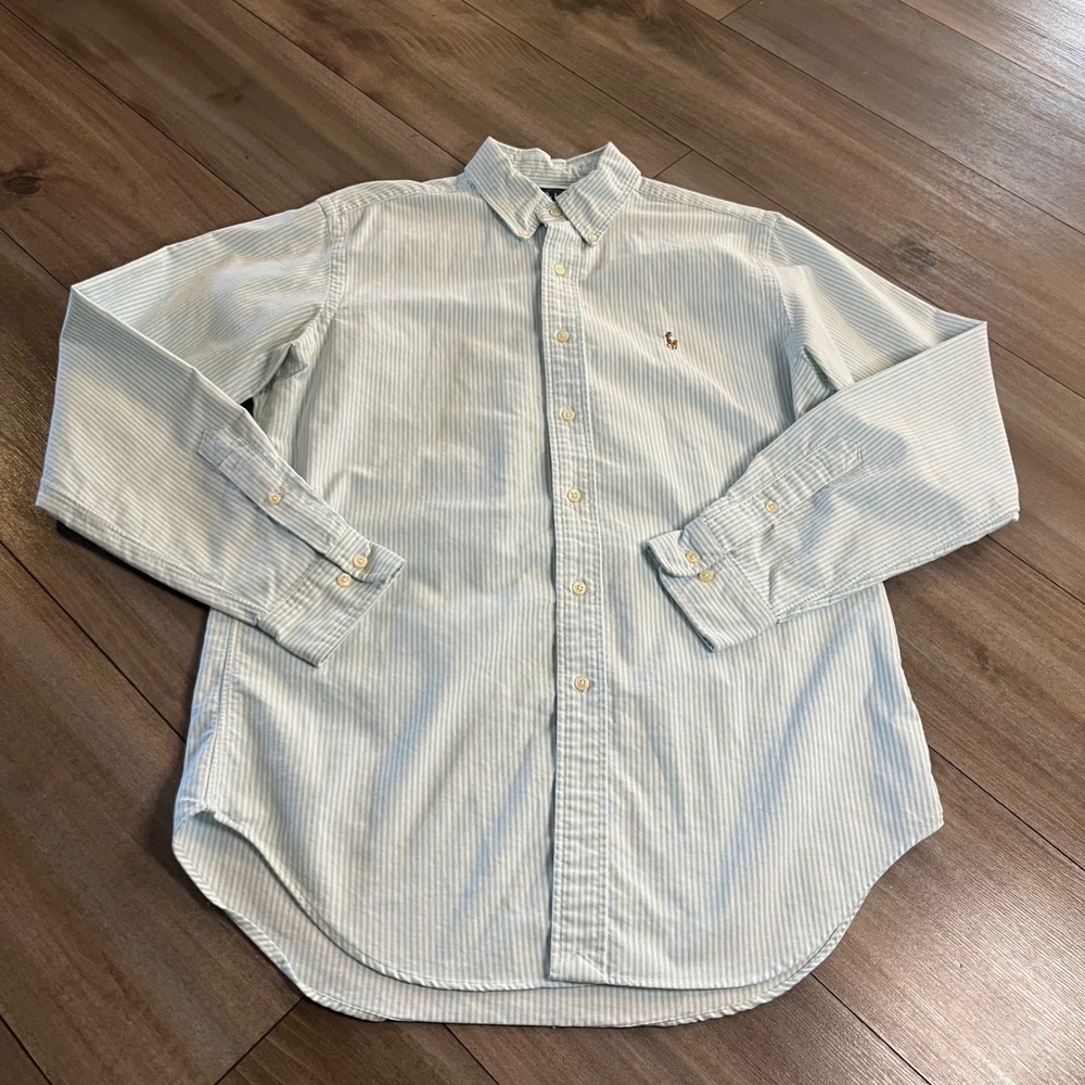 Ralph Lauren Light Blue and White Striped Button-Down Shirt